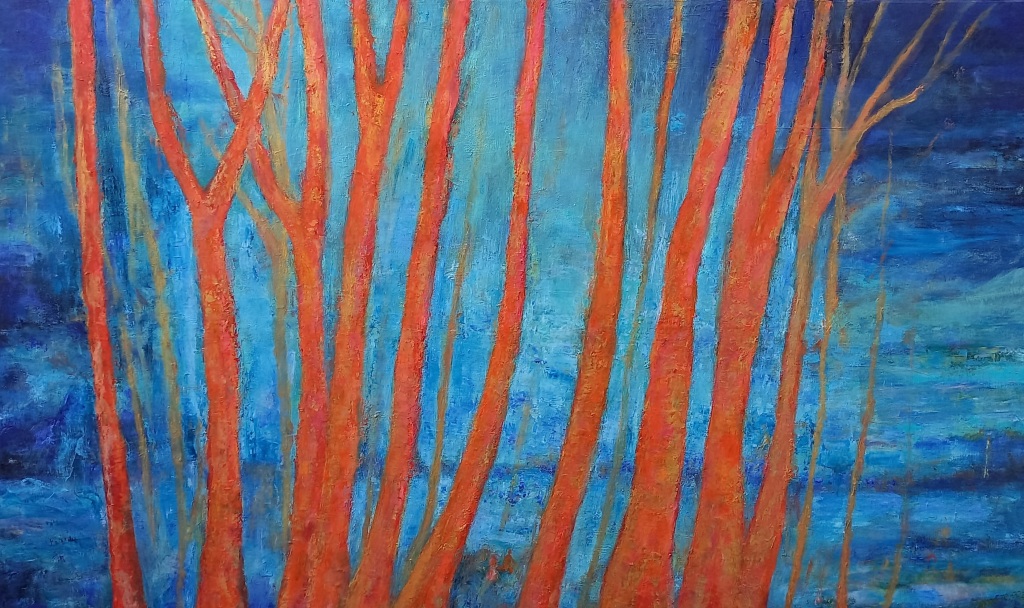 rien que pour toi bois dormant peinture corinne foucouin bleu grand format collection particuliere abstract art abstrait  blue love monet trees bleu rouge
